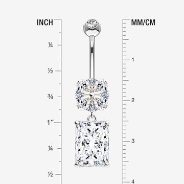 Detail View 1 of 14 Karat White Gold Asscher Cut Sparkle Dangle Multi-Gem Belly Button Ring-Clear Gem